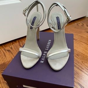 Ralph Lauren Collection - high heel ankle wrap sandals. NWT Grey suede, silver